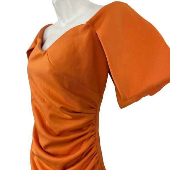 Asos Design Womens Orange Ruched Off The Shoulder Puff Sleeve Sheath Dress sz 10 - Picture 10 of 16
